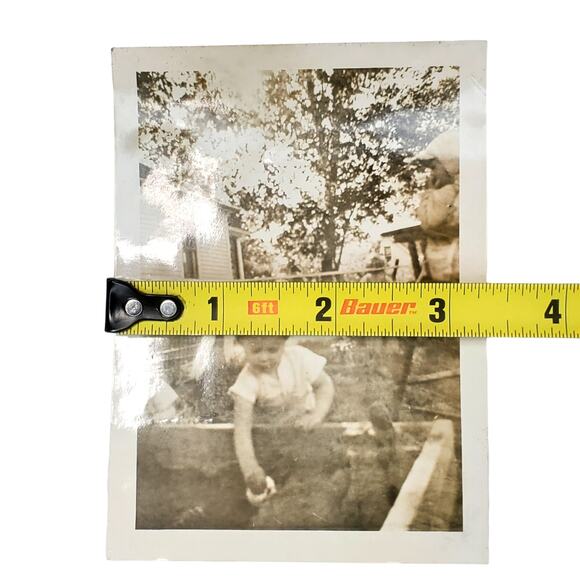 Vtg Cute Toddler Playing in Sandbox Monochrome Photography Found Snapshot - Picture 4 of 4